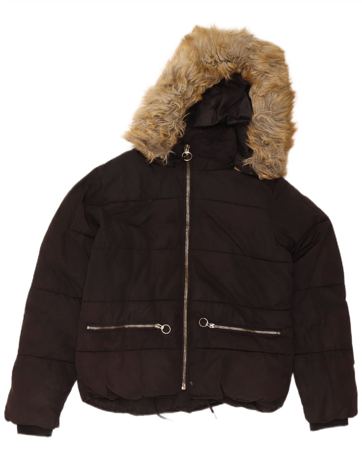 Giacca imbottita oversize con cappuccio da donna Topshop UK 8 piccola poliestere nero