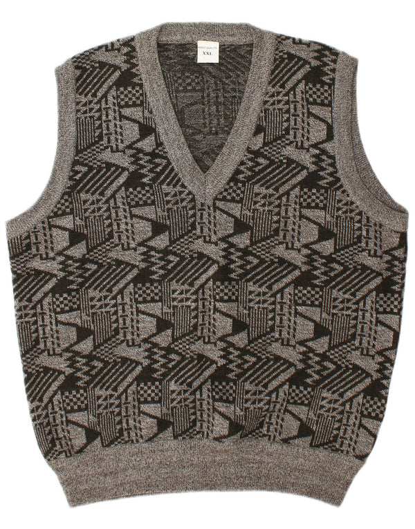 Canottiera vintage da uomo 2XL in lana geometrica grigia