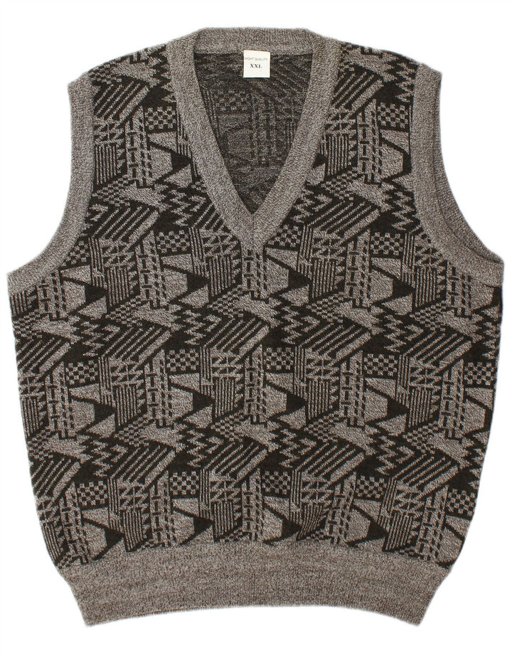 Canottiera vintage da uomo 2XL in lana geometrica grigia