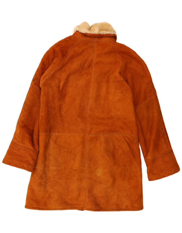 Cappotto in shearling vintage da donna dal taglio ampio IT 48 XL in pelle marrone