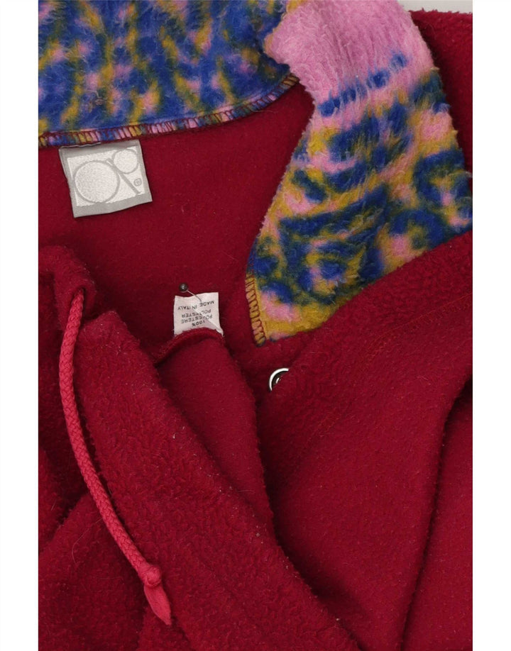 Maglione in pile da uomo vintage con collo a bottoni, grande poliestere geometrico rosa