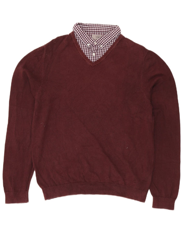 Maglione da uomo con scollo a V Marks & Spencer grande in cotone marrone