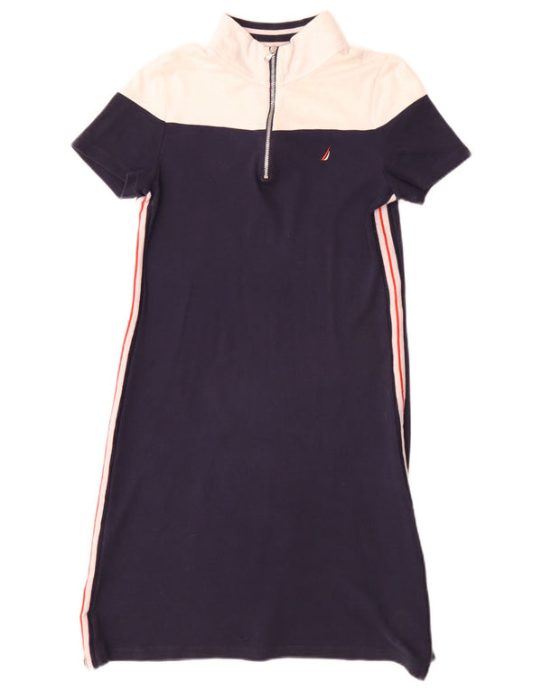 Abito t-shirt da donna con collo con zip Nautica UK 6 XS cotone color block blu navy