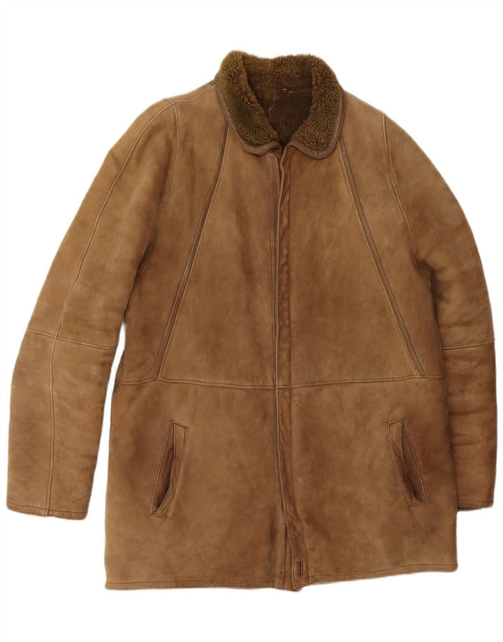 Cappotto vintage in shearling da uomo UK 40 grande marrone