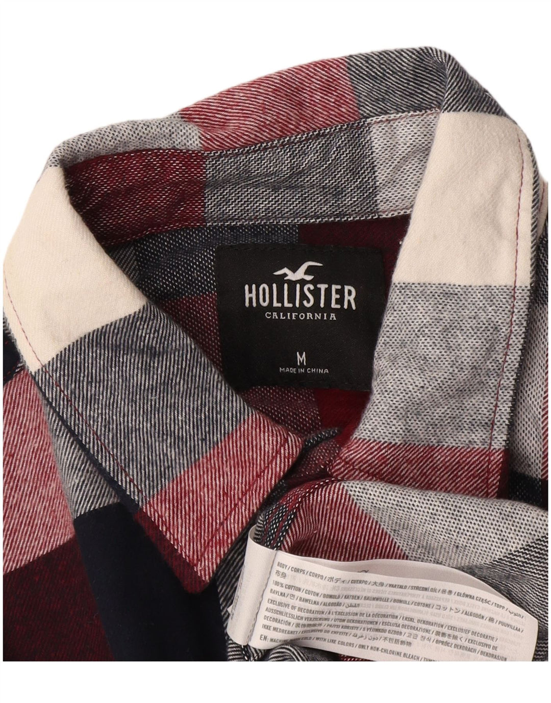 Camicia Hollister da uomo in flanella di cotone a quadretti bordeaux medio