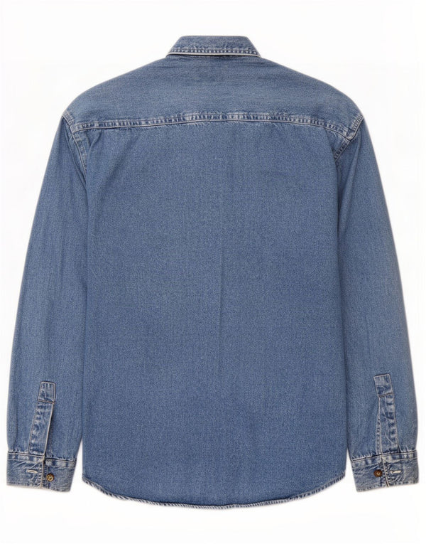 Camicia di jeans vintage da uomo vestibilità regolare piccola in cotone blu