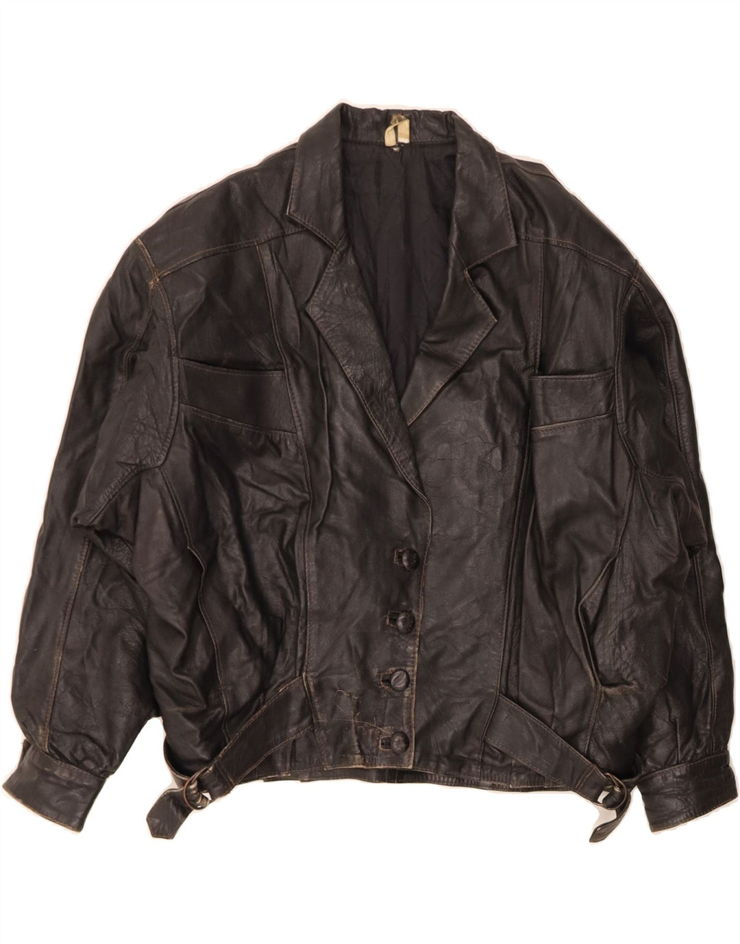 VINTAGE Womens Oversized Leather Jacket UK 14 Medium Black Leather Vintage Vintage and Second-Hand Vintage from Messina Hembry 