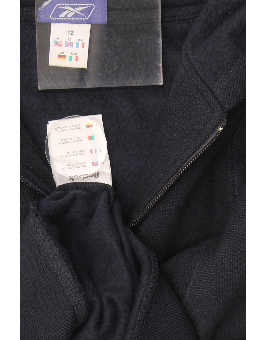REEBOK Womens Graphic Zip Hoodie Sweater UK 12 Medium  Navy Blue Polyester