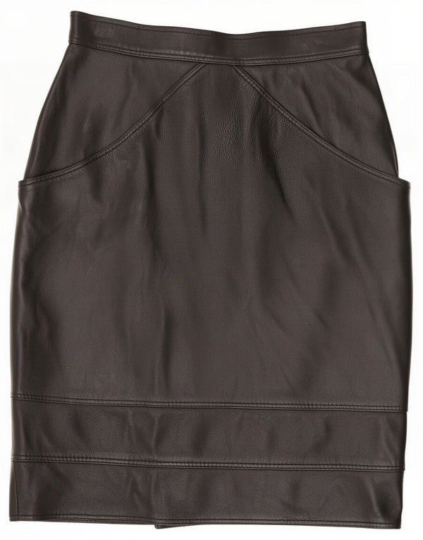 Gonna in pelle a vita alta da donna vintage IT 40 piccola W24 nera