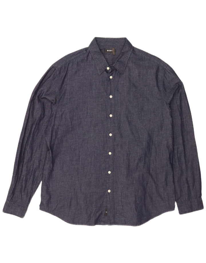 Camicia da uomo Dkny grande in cotone blu navy