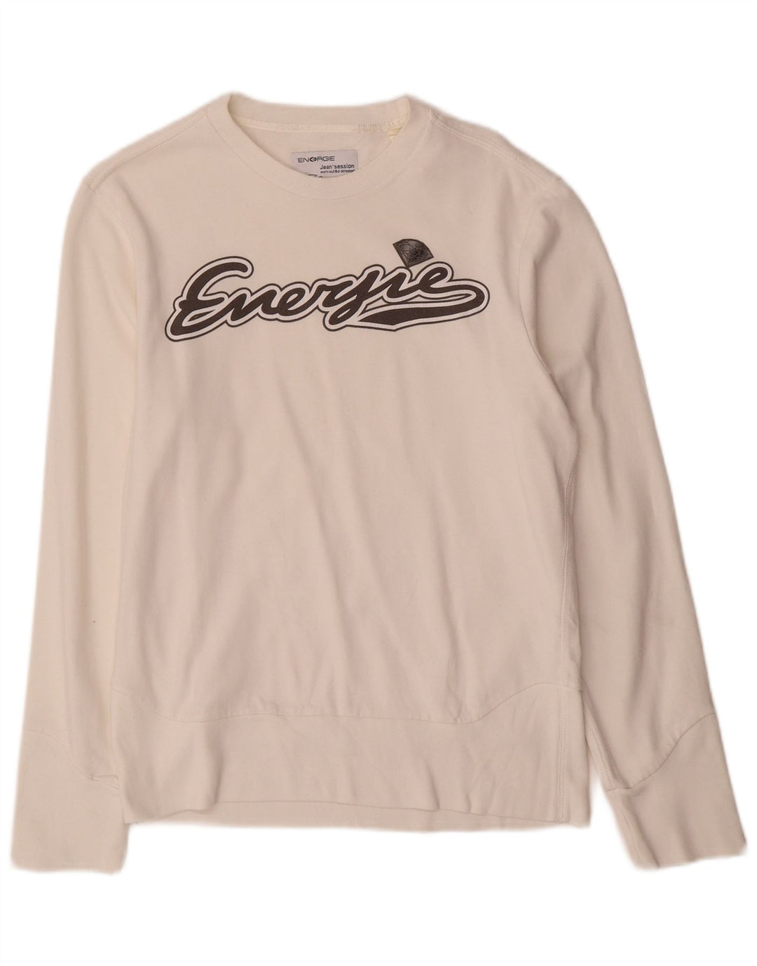 ENERGIE Felpa con grafica da donna Maglione UK 14 Cotone bianco medio