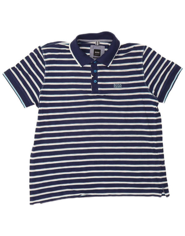 Polo Hugo Boss da uomo vestibilità regolare XL in cotone a righe blu navy