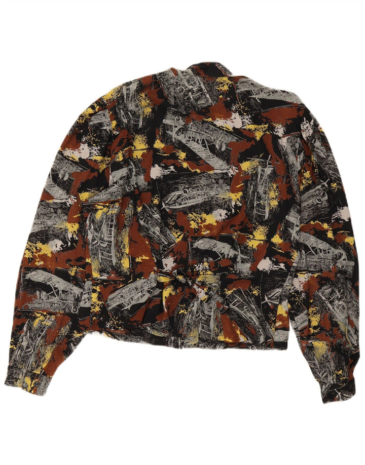 Camicetta camicia vintage da donna con motivo astratto UK 14 media multicolore