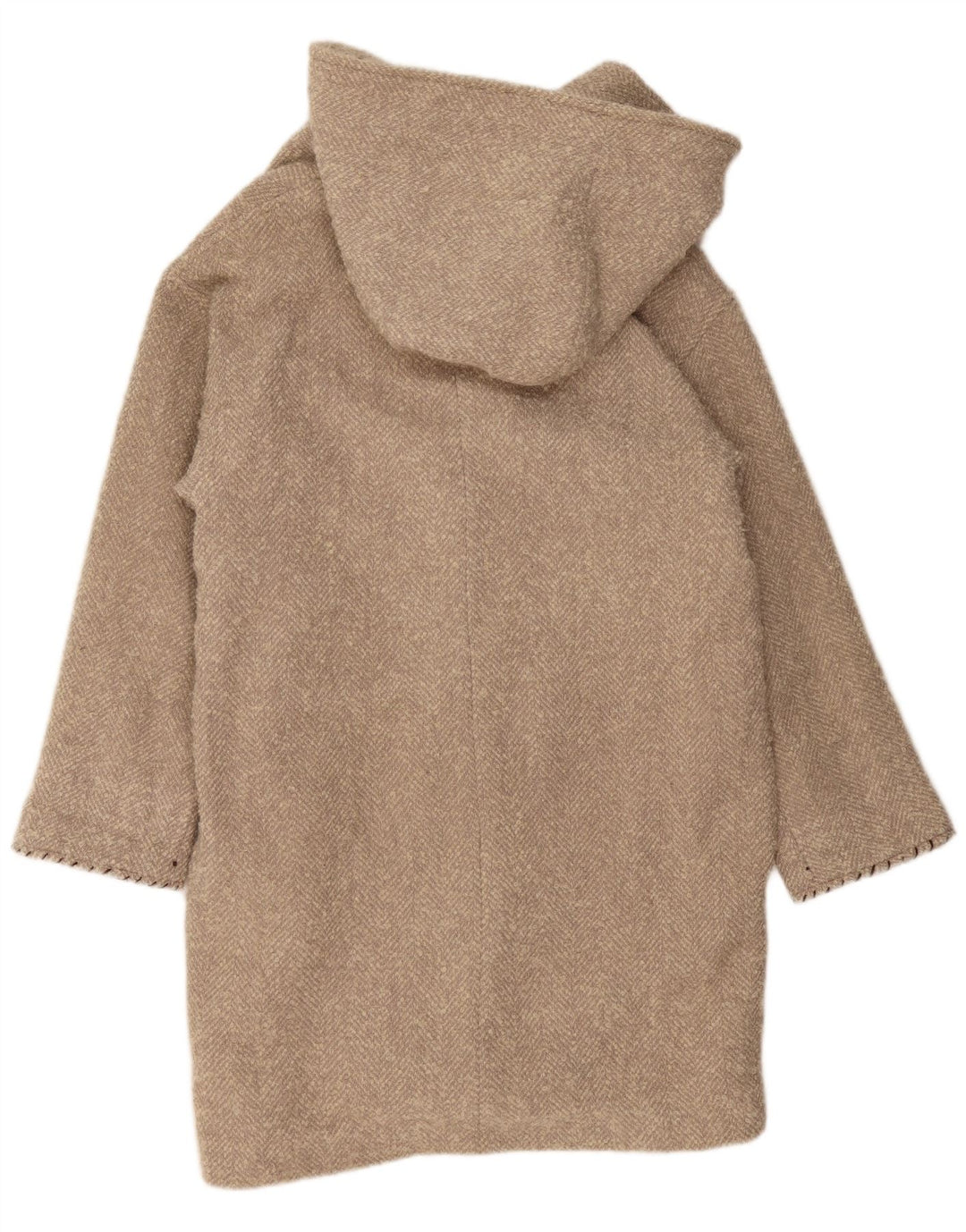 Cappotto oversize con cappuccio da donna VINTAGE UK 10 piccolo a spina di pesce beige