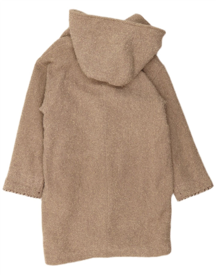 Cappotto oversize con cappuccio da donna VINTAGE UK 10 piccolo a spina di pesce beige