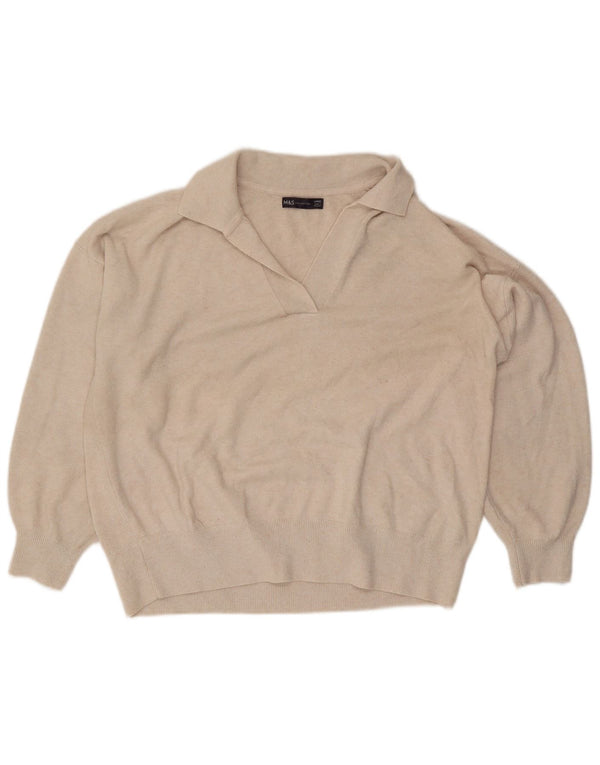 Maglione oversize con collo a polo oversize da donna Marks & Spencer UK 16 Large Beige