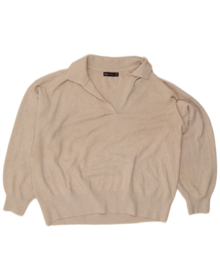 Maglione oversize con collo a polo oversize da donna Marks & Spencer UK 16 Large Beige