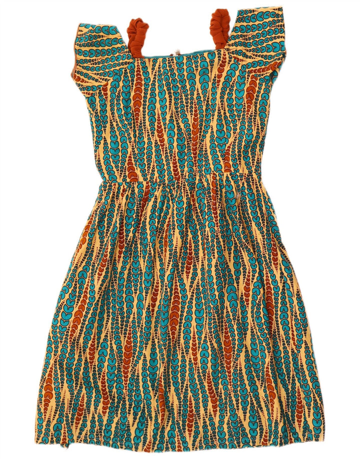 Abito a trapezio da donna vintage UK 10 Piccolo motivo geometrico multicolore