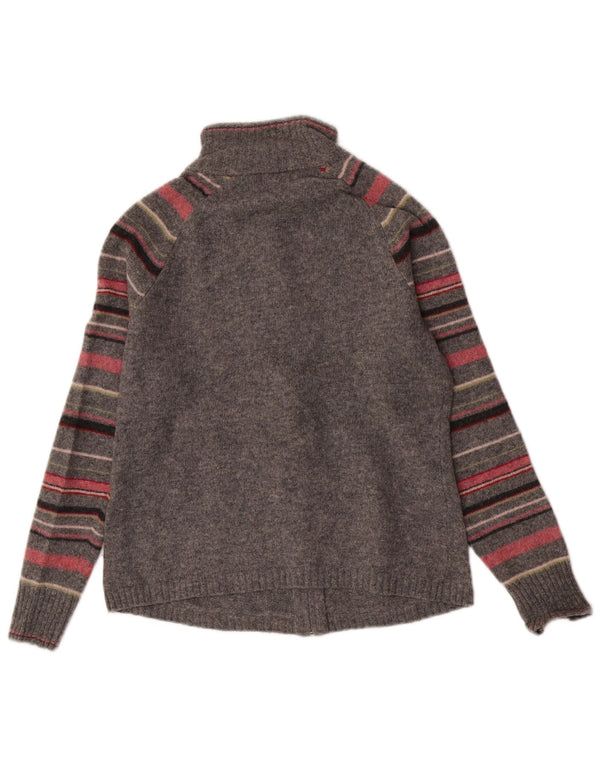 Maglione cardigan da donna Eddie Bauer UK 12 Lana d'agnello a righe grigio medio