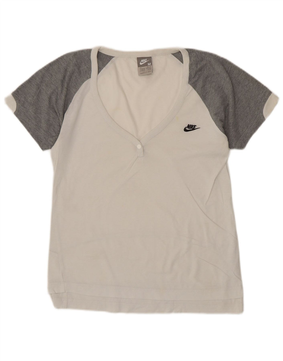 NIKE Womens T-Shirt Top UK 10/12 Medium White Colourblock Cotton