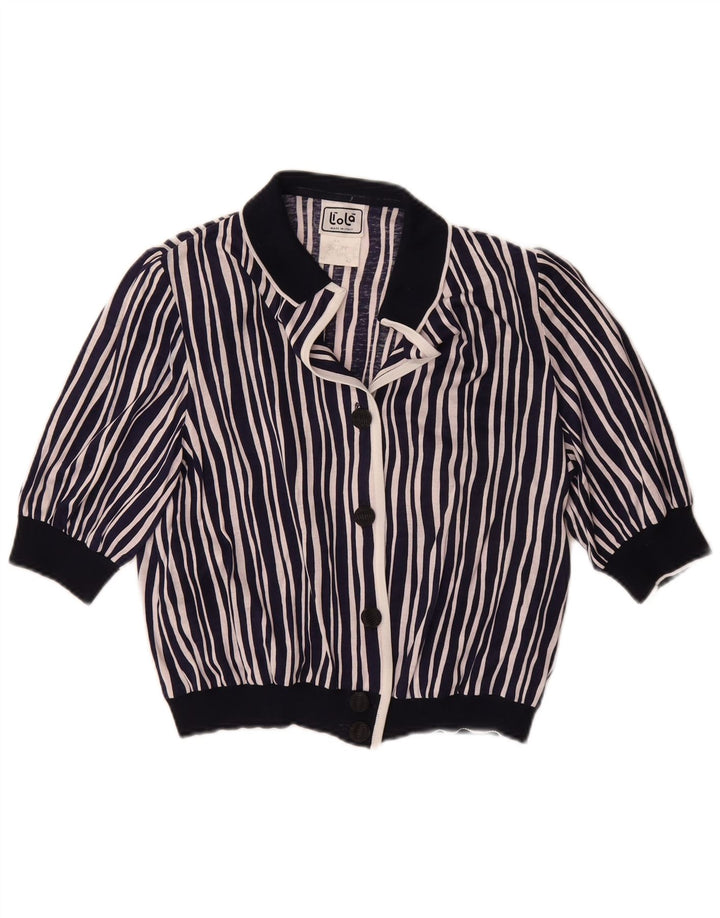 Liola Camicetta corta da donna a maniche corte IT 42 Blu navy medio a righe