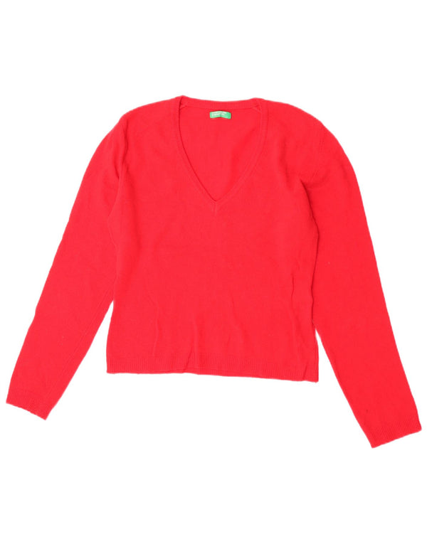 Maglione da donna con scollo a V corto Benetton UK 6 XS Rosso