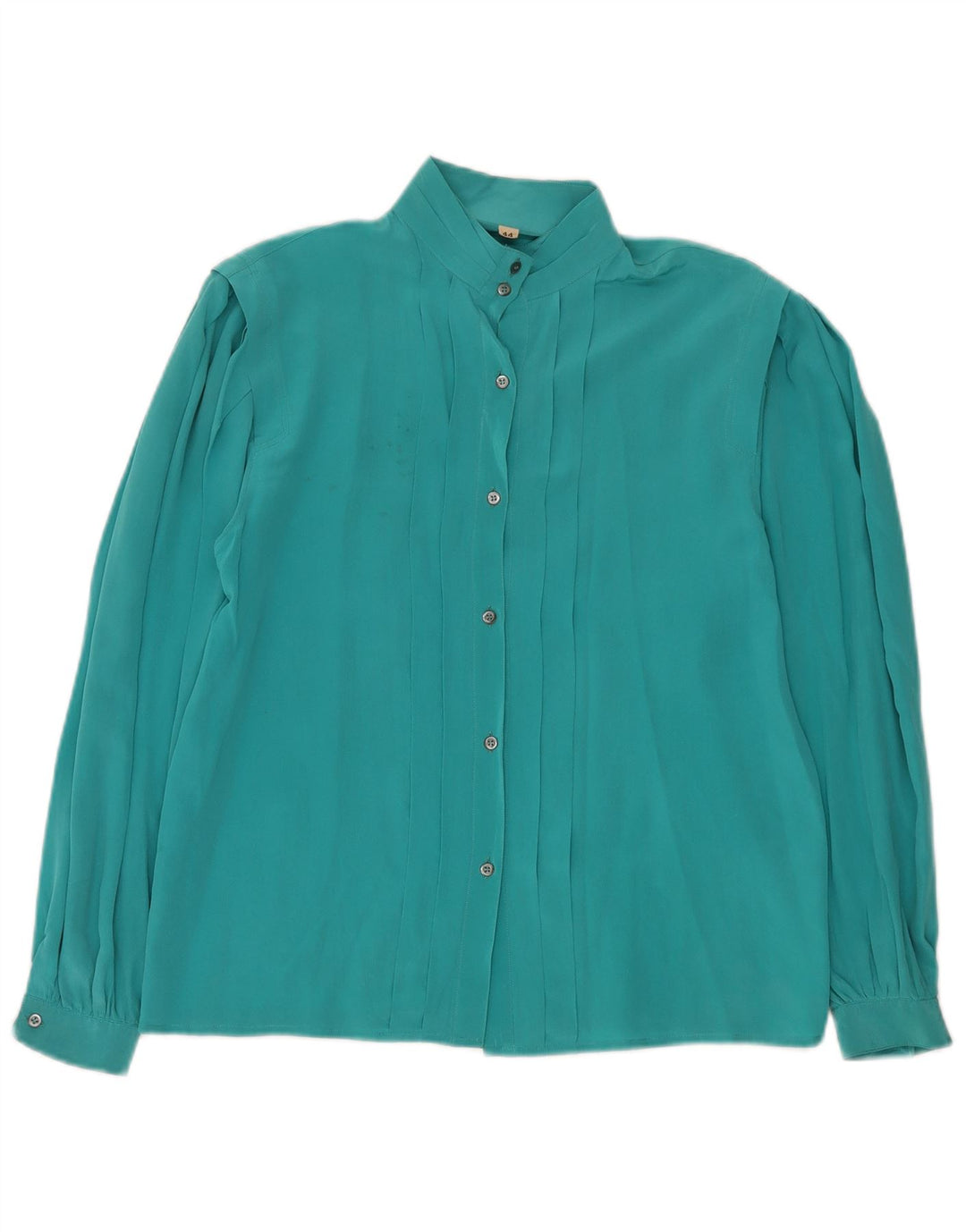 Camicetta Camicia Vintage da Donna IT 44 Turchese Medio Seta