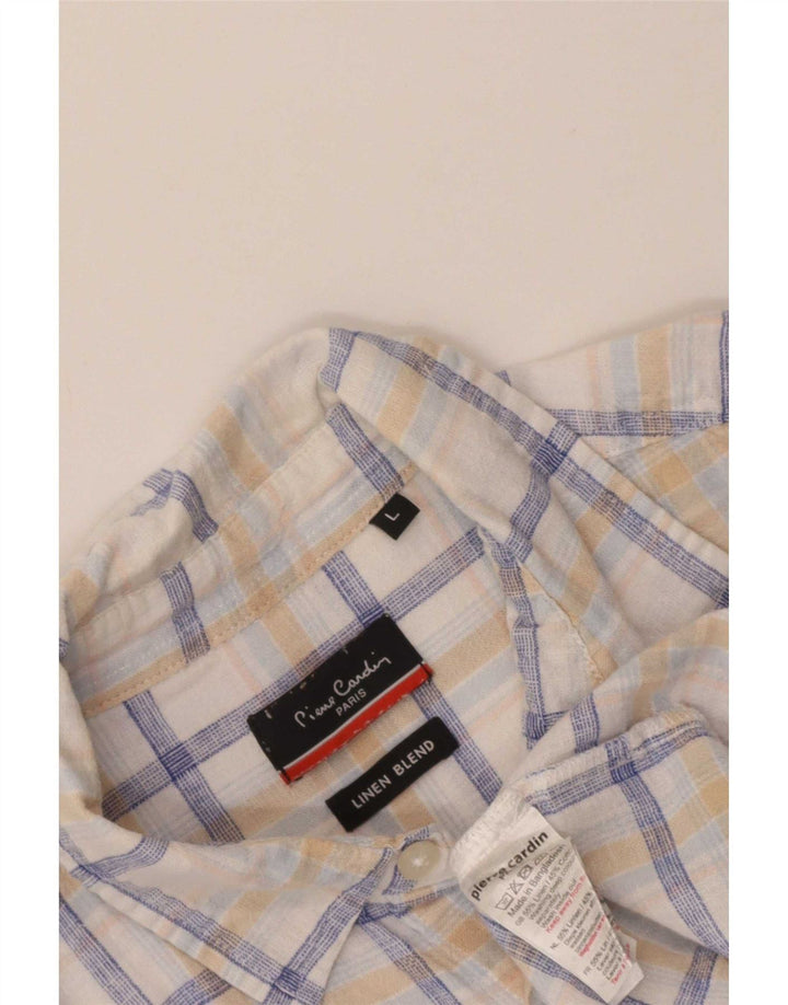 Camicia a maniche corte da uomo Pierre Cardin, cotone a quadri bianchi grandi