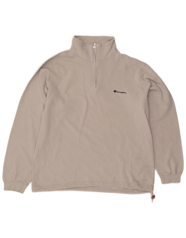 Felpa Champion da uomo con zip e collo, maglione XL, cotone grigio