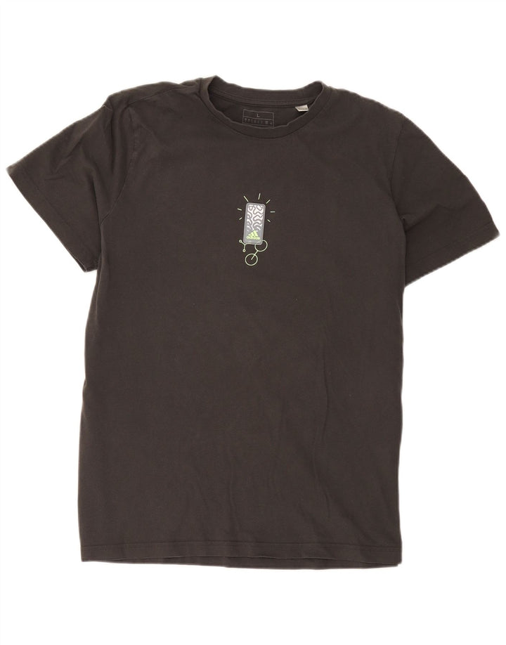 T-shirt grafica da uomo Adidas Top grande in cotone grigio