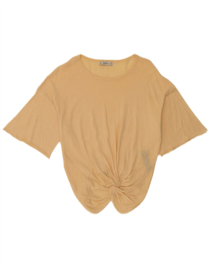Top Zara da donna con maniche a 3/4, taglia UK 14, cotone beige medio