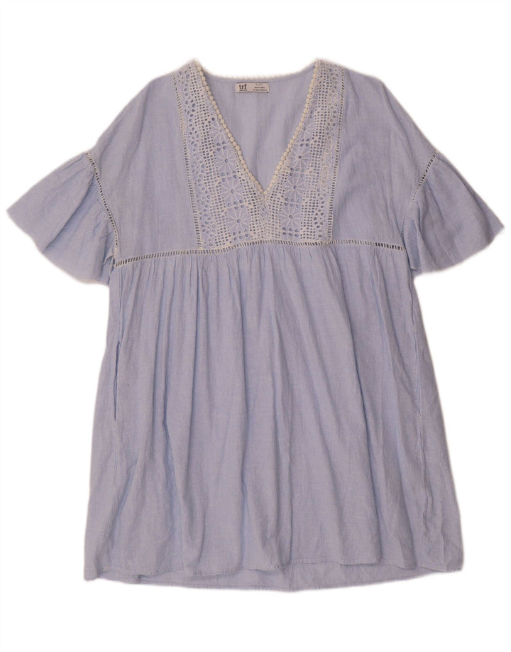 Abito a trapezio da donna ZARA UK 14 gessato blu medio