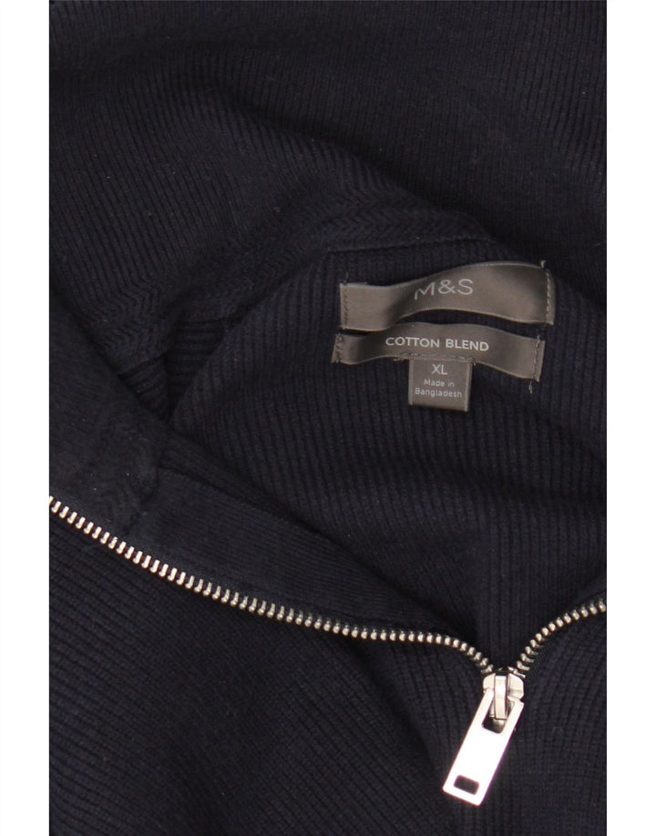 Maglione da uomo Marks & Spencer con zip e collo XL in cotone blu navy