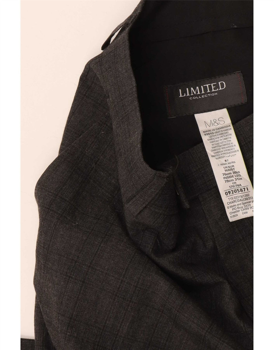 Pantaloni da abito slim da uomo Marks & Spencer W30 L31 Poliestere a quadri grigi