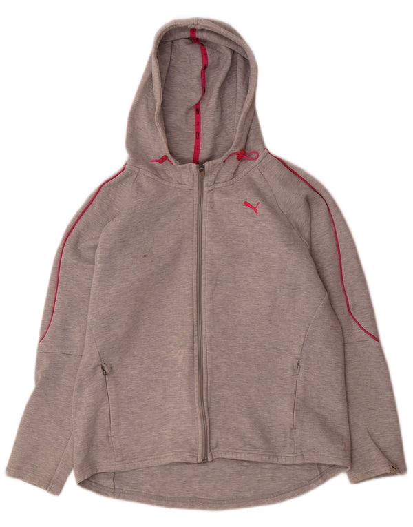 Puma Womens Graphic Zip Hoodie Sweater UK 14 Large Grey Flecked Cotton