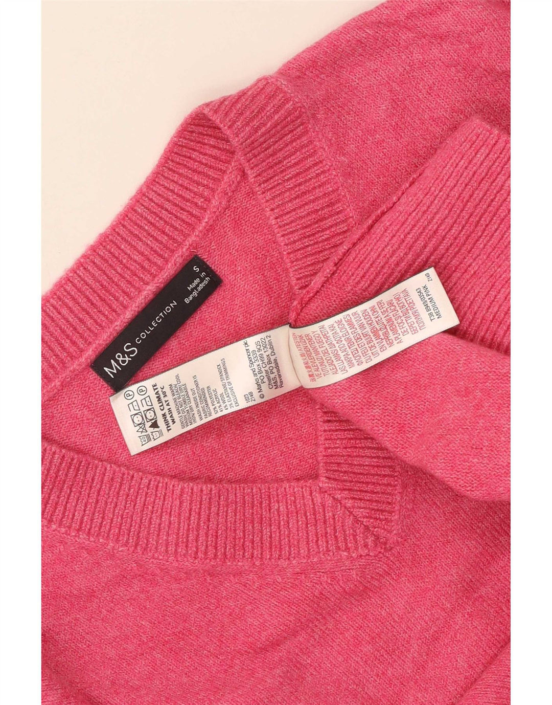 Maglione maglione con scollo a V da donna Marks & Spencer UK 10 piccolo poliestere rosa