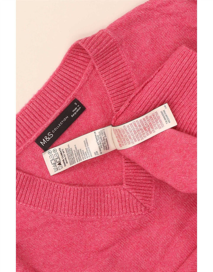 Maglione maglione con scollo a V da donna Marks & Spencer UK 10 piccolo poliestere rosa