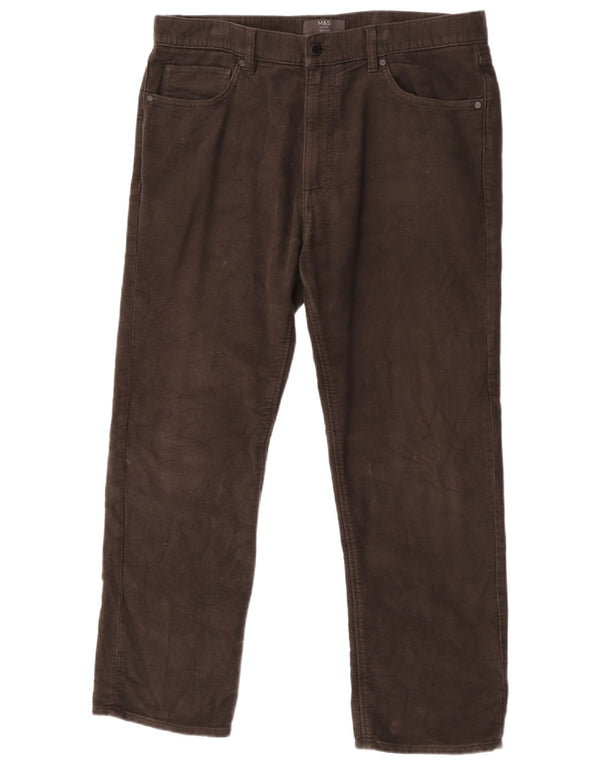 Pantaloni casual dritti da uomo Marks & Spencer W36 L29 cotone marrone