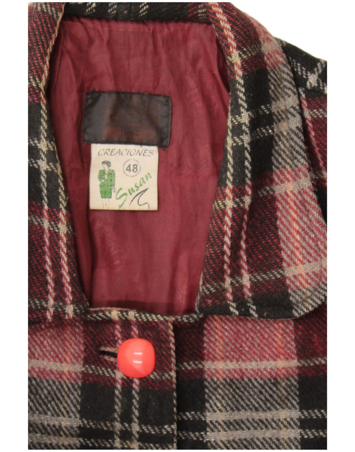 Soprabito vintage da donna IT 48 XL in lana a quadri bordeaux