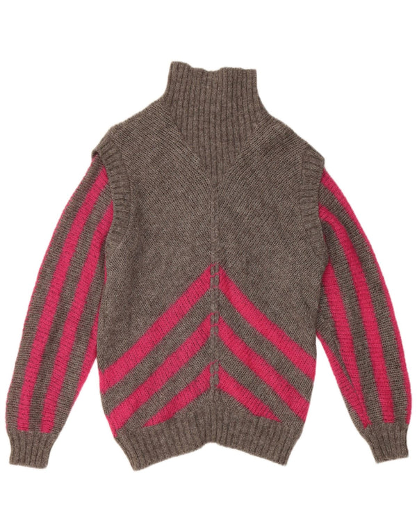 Maglione maglione vintage da donna con collo alto IT 42 a righe grigio medio