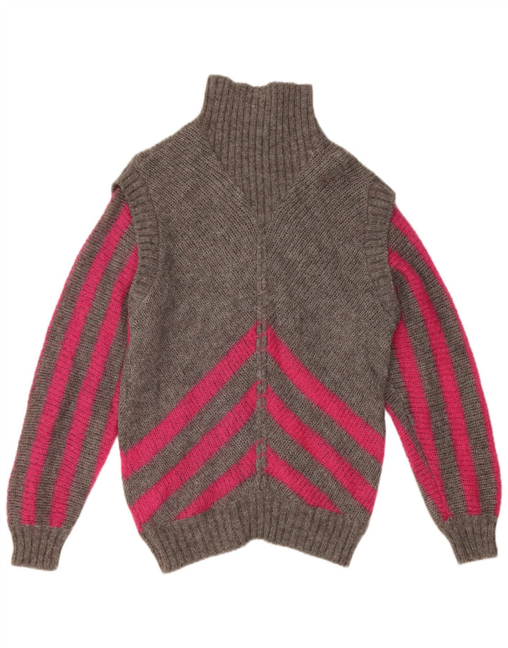 Maglione maglione vintage da donna con collo alto IT 42 a righe grigio medio