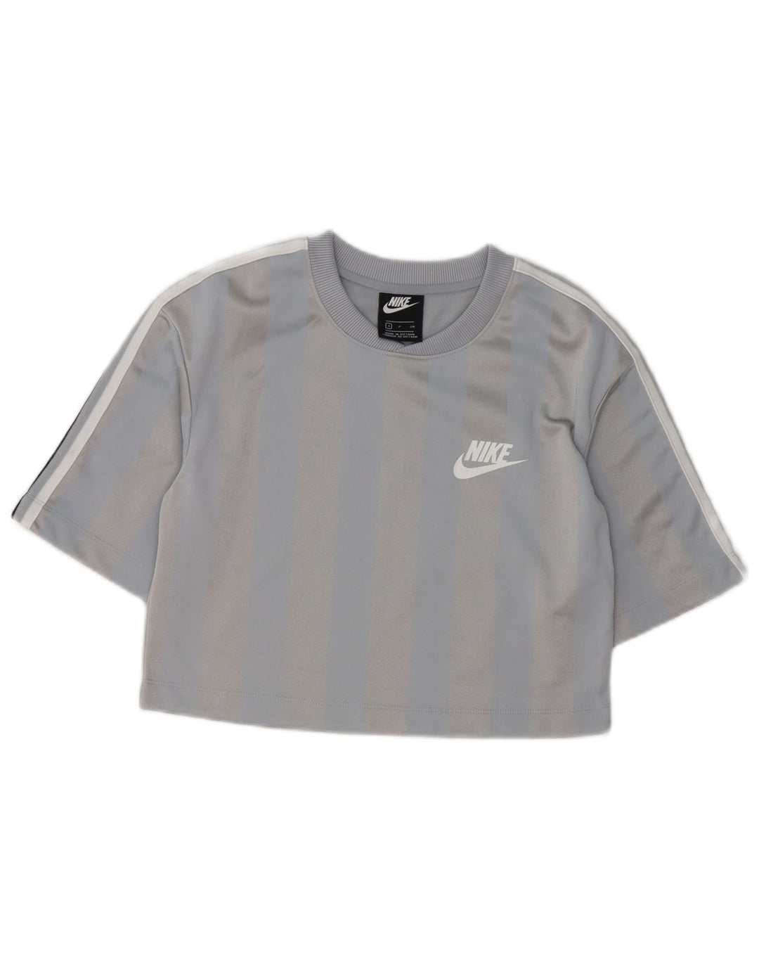 T-shirt corta da donna Nike UK 10 piccola in poliestere a righe grigie