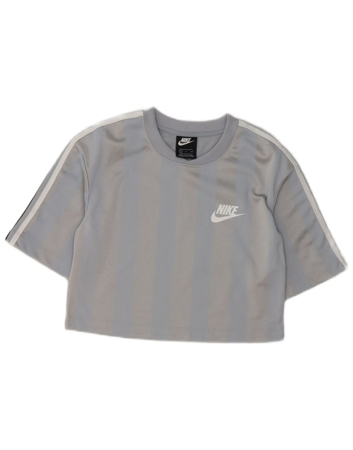 T-shirt corta da donna Nike UK 10 piccola in poliestere a righe grigie