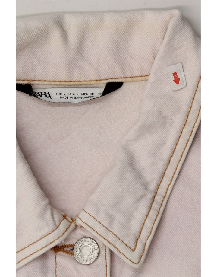 Giacca corta in denim da donna Zara UK 16 grande cotone rosa