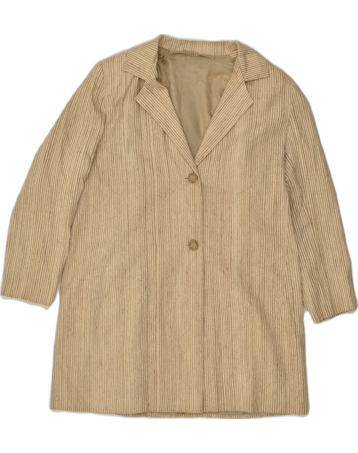 VINTAGE Womens Overcoat UK 16 Large Beige Striped | Vintage Vintage | Thrift | Second-Hand Vintage | Used Clothing | Messina Hembry 