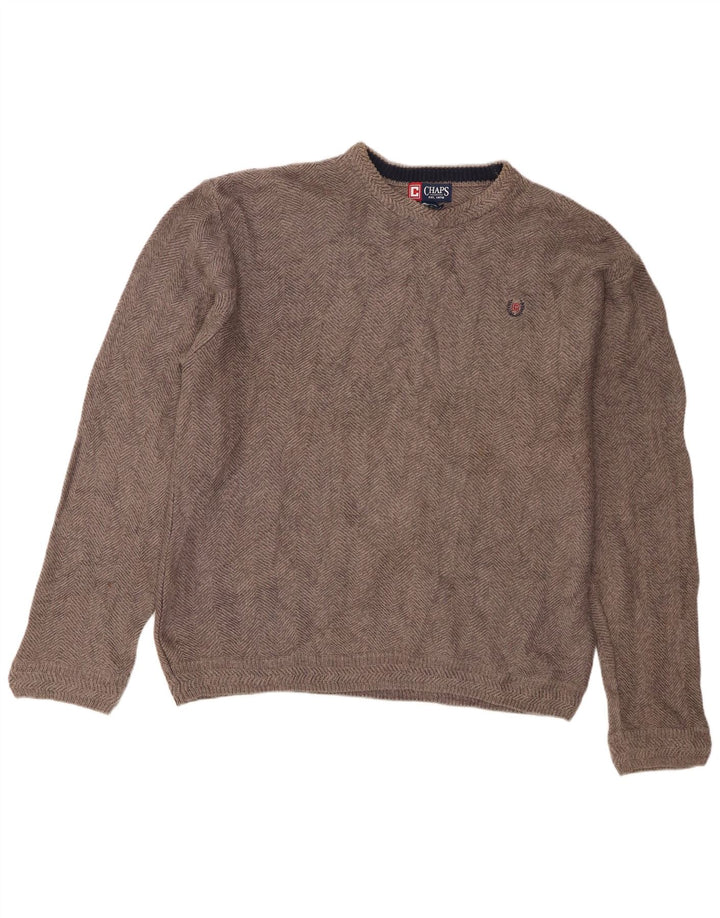 Chaps Uomo Maglione Girocollo Maglione Grande Cotone Grigio a Spina di Pesce