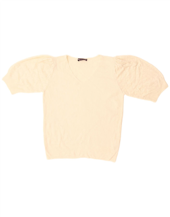 Maglione maglione con scollo a V da donna Marks & Spencer UK 14 medio bianco sporco