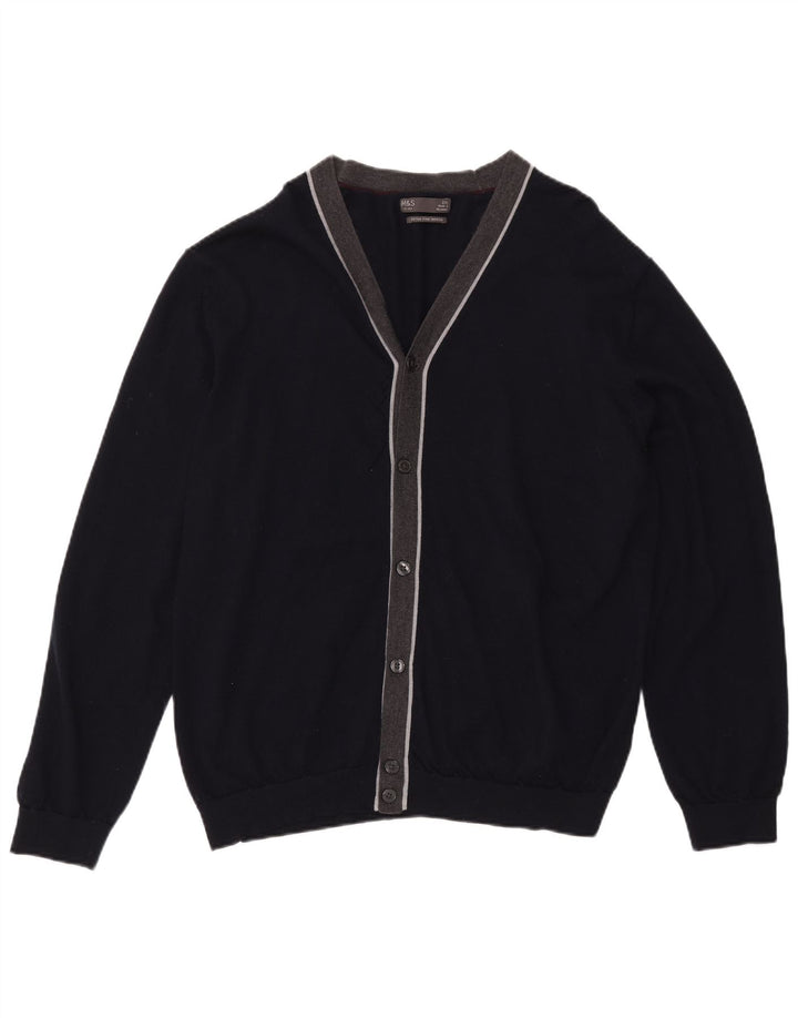 Maglione cardigan da uomo Marks & Spencer 2XL lana merino blu navy