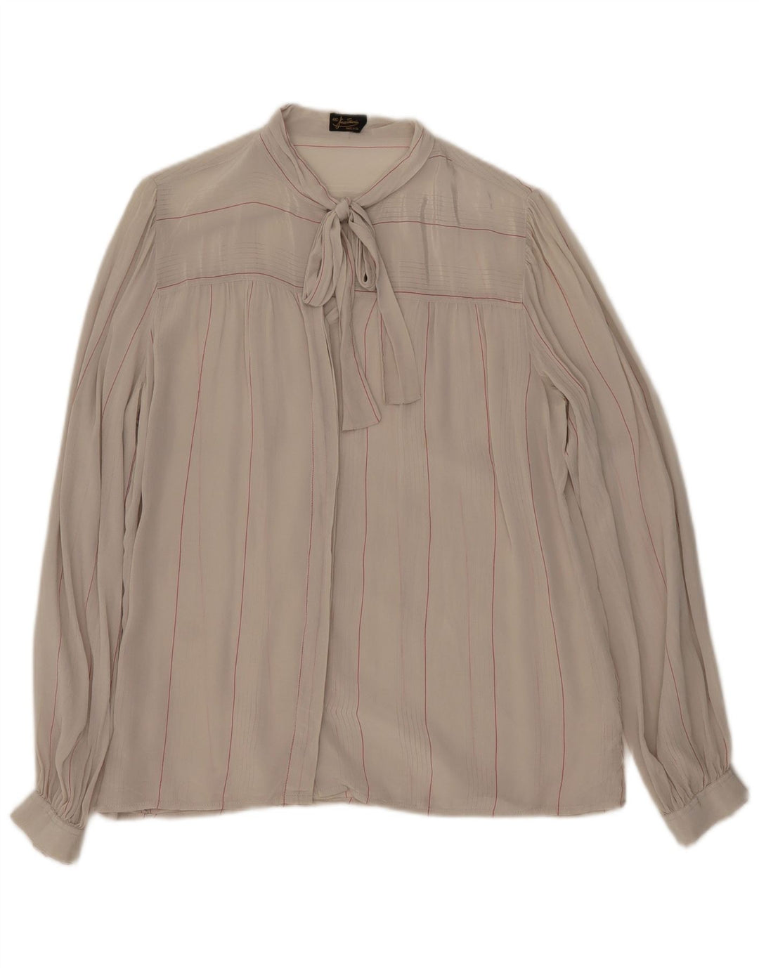 Mario Pucci Cecconi Camicetta da donna con cravatta sul davanti IT 46 Large Beige a righe