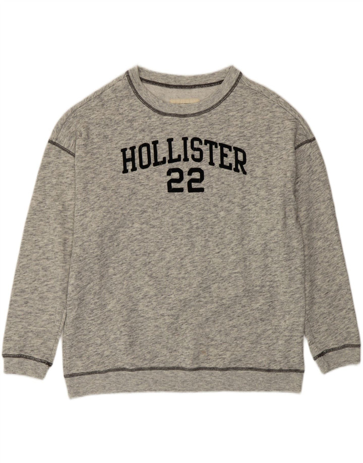 Felpa con grafica Hollister da donna, maglione UK 14, grigio medio chiazzato